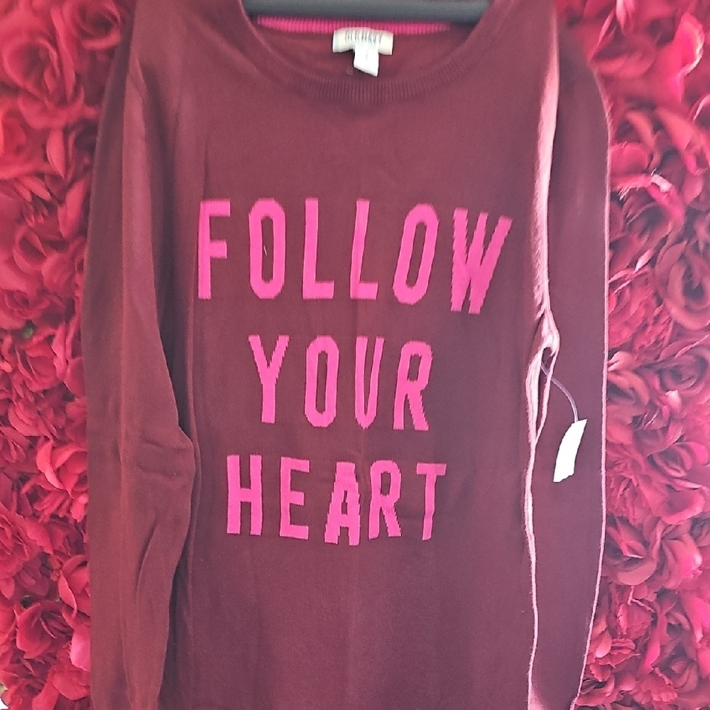 Burgundy Sweater with Pink Text